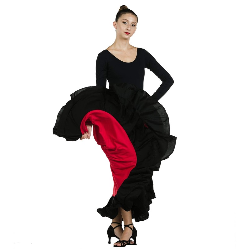 Danzcue Falda de flamenco de círculo completo, Rojo, SA