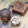 Gilbert and Sons Antique Brass Sundial Compass with Engraved Wooden