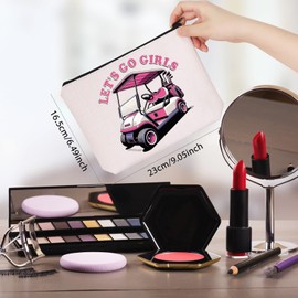 WCGXKO Golfing Gift Let’s Go Girls Lady Golfer Zipper Pouch Makeup Bag for Her (B-Go Girls Golf), beige
