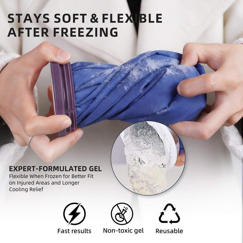 9" Reusable Gel Ice Pack for Injuries with Insulated Bottle,