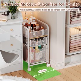 Hongtamoya Rolling Makeup Cart Organizer with 2 Drawers, Narrow Floor Skincare Organizers, Vanity Organizer Cosmetics Display Cases Holder for Skin Care Nail Polish Perfume Makeup Brush, White