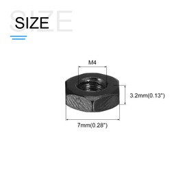 METALLIXITY Hex Nuts (M4x0.7mm) 100Pcs, Carbon Steel Metric Coarse Thread Black Oxide Hexagon Nut Hardware - for DIY Home Repair Machinery, Black