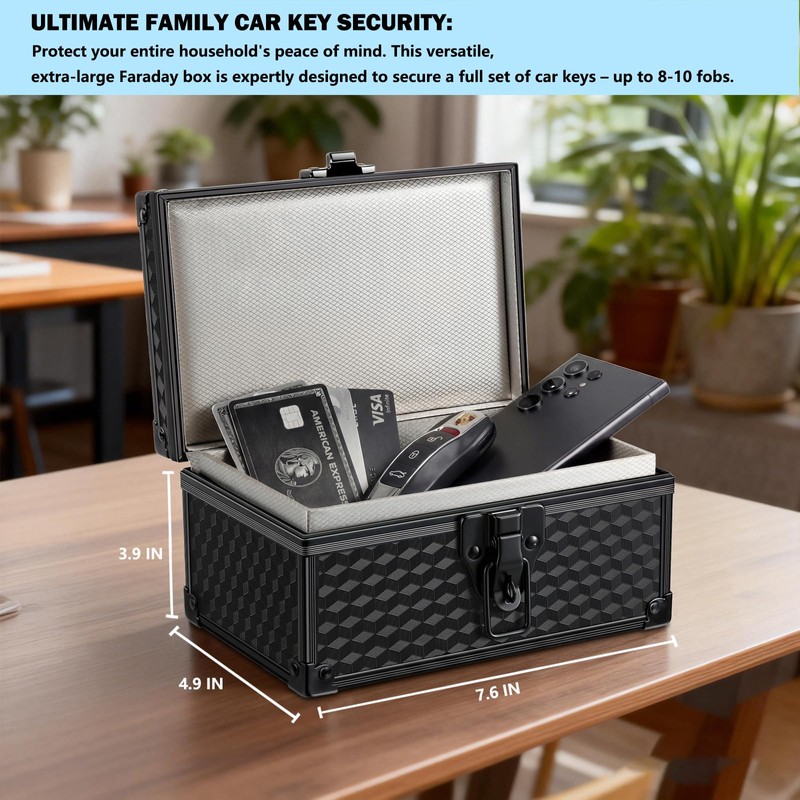 Vinanker Faraday Box for Car Keys, Black Rhombus, Large Size