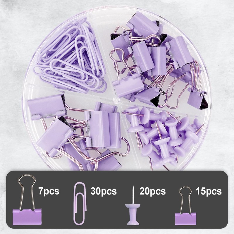 Rumyve 72PCS Binder Clips and Push Pins Set - Office