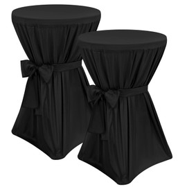 Pesonlook Pack of 2 Premium High Table Covers, Black Standing Table Covers, Opaque Diameter 60 cm, Non-Slip and Washable at 40 °C, Bar Table Covers with Ribbon, Standing Table Cover for Bar Table