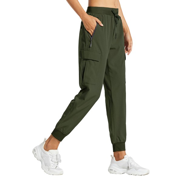 Libin Women's Cargo Joggers Lightweight Quick Dry Hiking Pants Athletic Workout Lounge Casual Outdoor, Army Green S