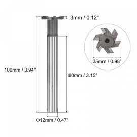 sourcing map T-Slot Milling Cutters, 3mm Depth 25mm Cutting Dia 12mm Shank Tungsten Carbide Tip 6 Flutes T Slot End Mill for Stainless Steel Copper Aluminum