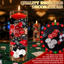 475 PCS Casino Theme Vase Filler – Floating Centerpiece Decor with Poker Card Symbols, Chips, Dice, Pearls & Mini Playing Cards – Red, Black & White Decorations for Casino Night, Vegas Wedding, Party