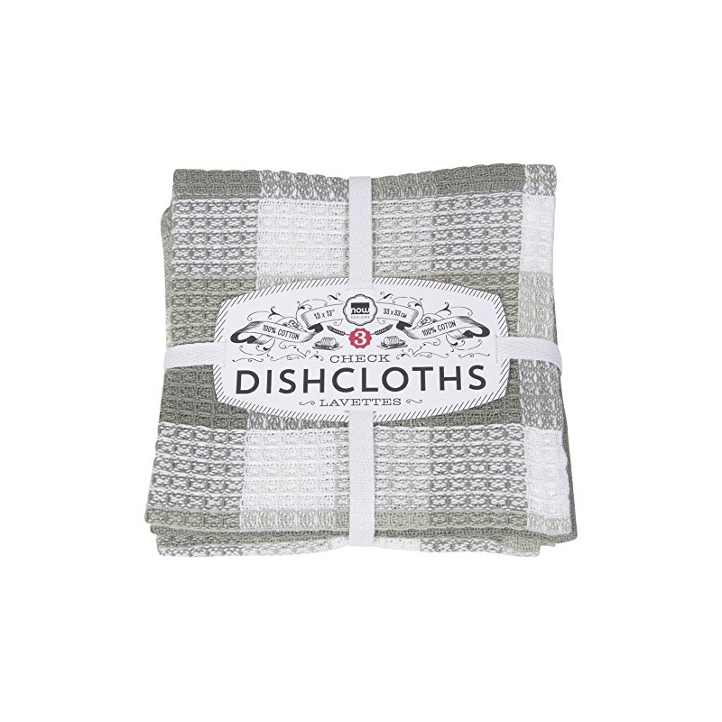 Now Designs Check Dishcloth Set, London Gray