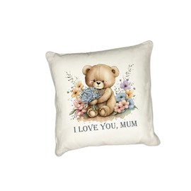 Anonymous Gifting Mother's Day adorable teddy bear printed Mum cushion with a simple I love you sentiment. Matching mugs available