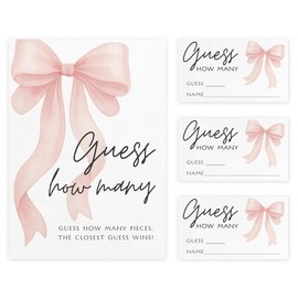 Printed Party Candy Jar Guessing Game, Pink Bow Design, Includes Matching Table Display Sign, Guess How Many, Set of 30