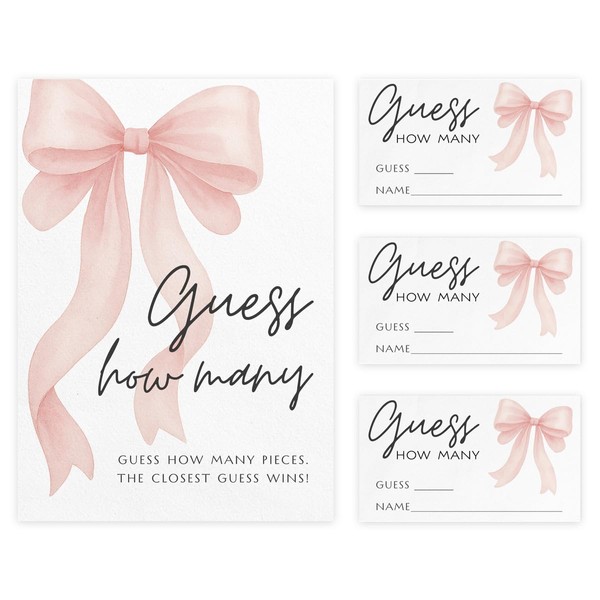 Printed Party Candy Jar Guessing Game, Pink Bow Design, Includes