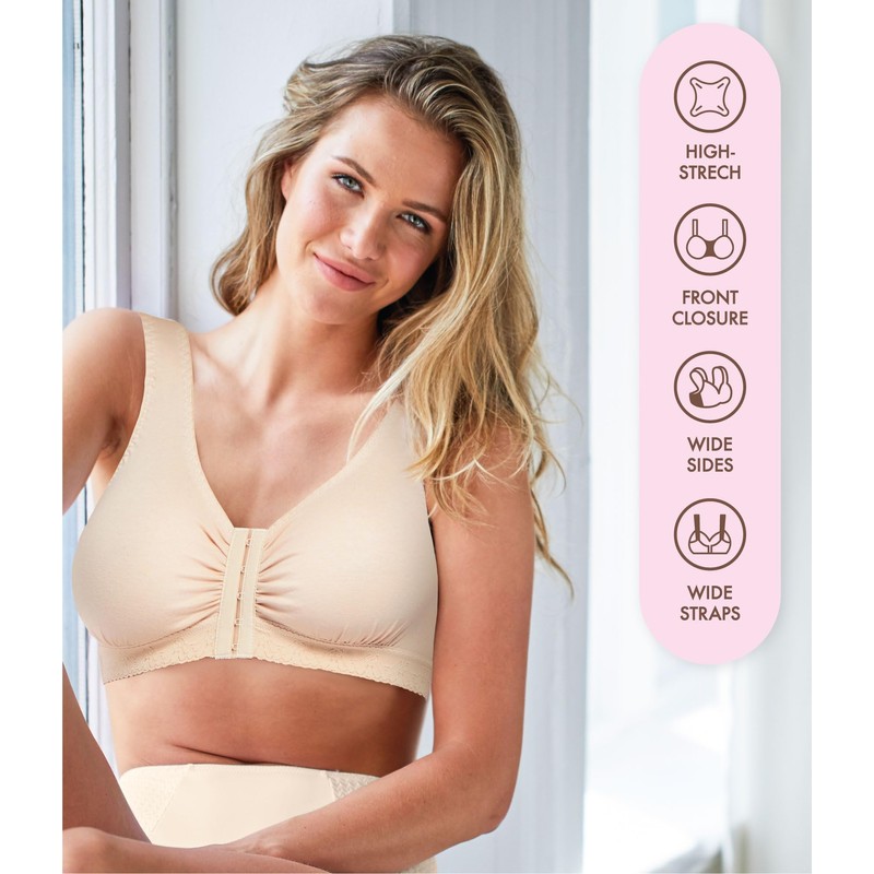 Carole Martin Full-Freedom Front Closure Wireless Cotton Bra-42 Beige