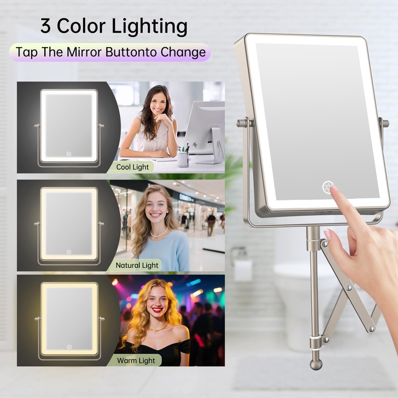 FASCINATE 5000mAh Rechargeable Wall Mounted Makeup Mirror with Lights, 8.7