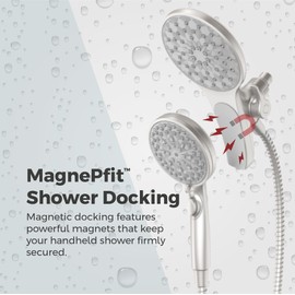Pfister HydroFuse Shower Head and Handheld Combo, Hose Included, Magnetic Docking, 6-Function, 2.5 GPM, Spot Defense Brushed Nickel Finish, 020HFM01GS