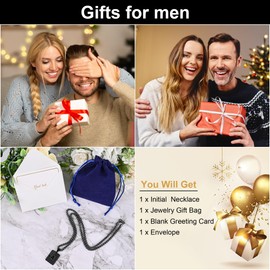 Initial Letter American Flag Dog Tag Necklace for Men, Black Stainless Steel Pendent Chain A-Z Jewelry Gifts for Dad Husband Brother Boyfriend Son GrandpaI