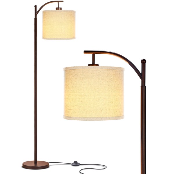 Brightech Montage LED Floor Lamp – Modern Floor Lamp for Living Rooms & Office, Tall Lamp with Arc Hanging Shade – Standing Lamp for Bedroom Reading, Mid-Century Pole Lamp for Farmhouse Style - Bronze