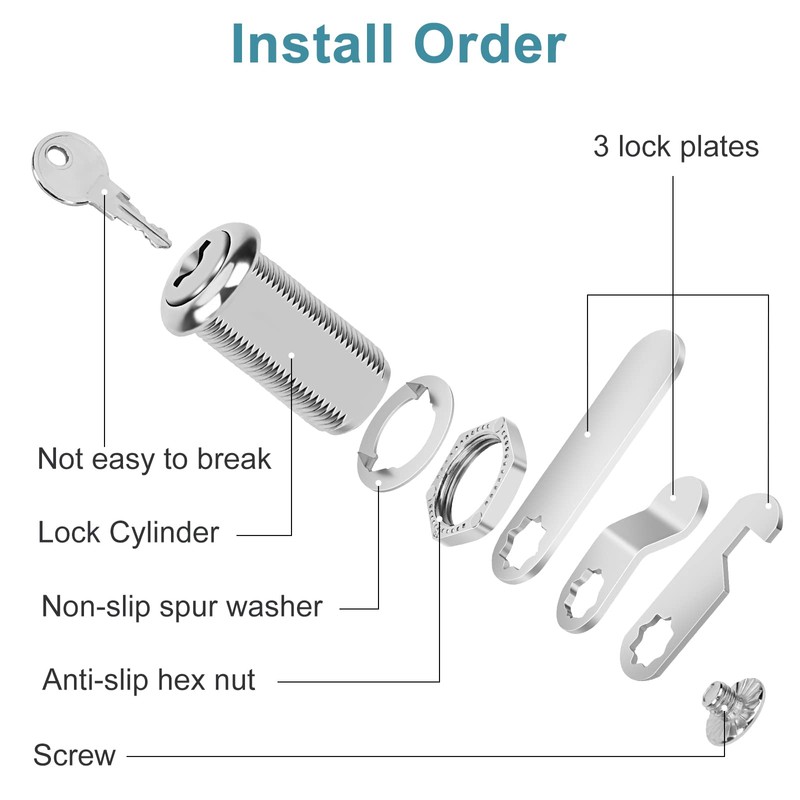 Pertinel Cam Locks Cabinet Locks Keyed Alike, 1-3/8'' (Length) Cylinder