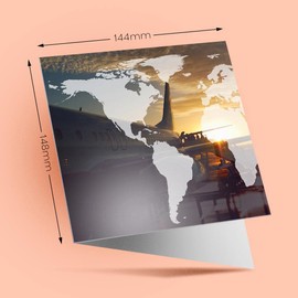 1 x Greeting Card Traveling World Map Airport Lounge - Blank Birthday Celebration Anniversary #16724