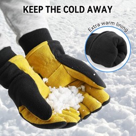 OZERO Winter Warm Gloves: Windproof Waterproof Thermal Running Gloves Ski Gloves Deerskin Suede Palm Soft Polar Fleece Lined for Running Cycling Skiing Hiking Driving Snowboarding (Yellow L)