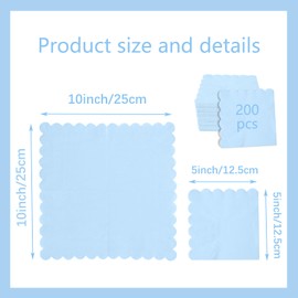 200 Pieces 2-ply Light Blue Napkin Disposable Scalloped Cocktail Napkins 5 x 5 Inches Beverage Napkins Dessert Napkins Paper Napkins for Wedding Birthday Party Paper Dinner Napkins(Blue)