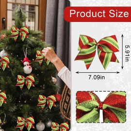 10 Pack Christmas Wreath Bows Christmas Red Green Decor Bows Glitter Elf Strips Ribbon Bows for Wreath, Xmas Tree Topper Bows for New Year Party Decoration Home Indoor Outdoor Wreath Ornament Supplies