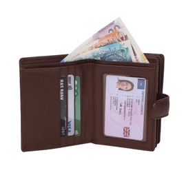 STARHIDE Ladies RFID Blocking Genuine Leather Clutch Wallet with Side Zipped Coin Pouch Gift Boxed Wallet for Women 5525 (Brown)