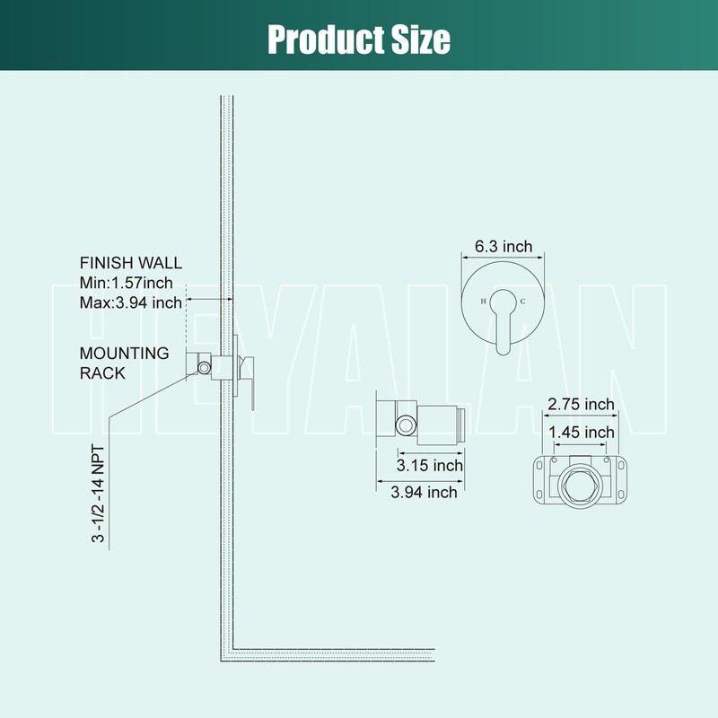 Heyalan Bathroom Shower Valve Mixer Single-Function Single Handle Trim Kit