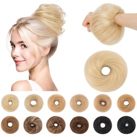 SEGO Human Hair Messy Bun Hairpieces Real Hair Bun Scrunchies 25g Natural Smoothed Tousled Updo Donut Chignon Ponytail Extensions for Women Girls-S-#60R Platinum Blonde