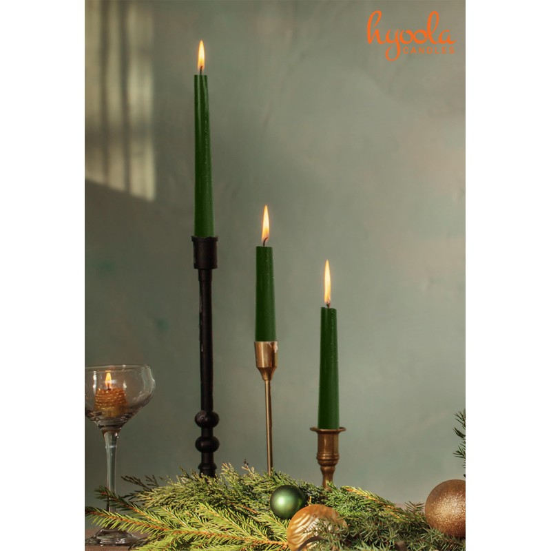 Hyoola Tall Taper Candles - 12 Inch Hunter Green Unscented