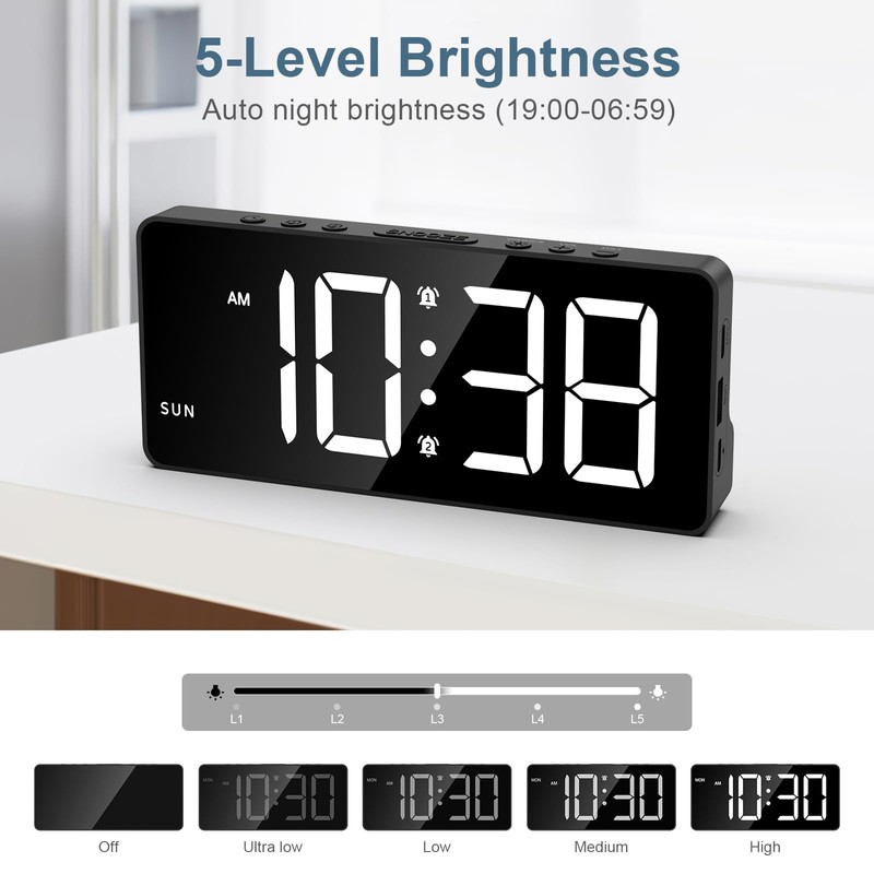 Ankilo Digitaler Wecker, Schlafzimmer Wecker, Große LED-Anzeige Nachttisch Wecker, Plug-in
