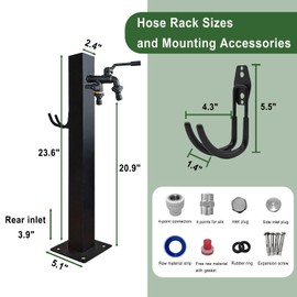 Outdoor Vertical Garden Water Column, Square Freestanding Hose Stand with 2 in 1 Double Brass Faucet, Freeze Proof Vertical Water Hydrant for Exterior Patio Backyard and Lawn