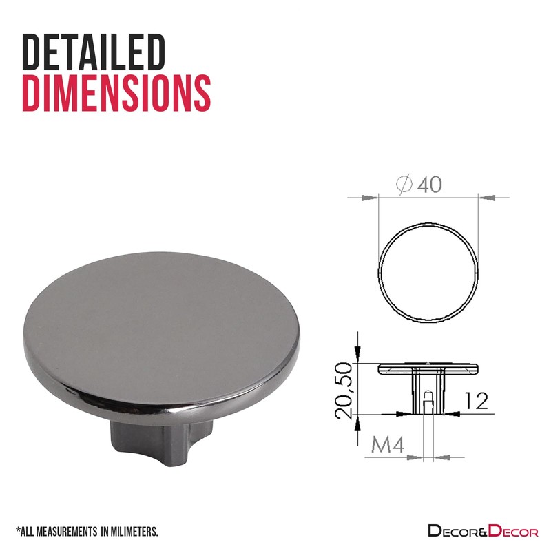 Decoranddecor Vesta - 40mm Round Kitchen Cabinet Furniture Knob Zinc