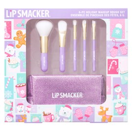 Lip Smacker Holiday Makeup Brush Set, Set of Six Makeup Brushes for Face Powder, Creamy Blush, Eyeshadow and Eyeliner, All in One Makeup Bag