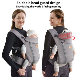 vrbabies Babytrage für Neugeborene ab Geburt, Upgrade Weich Ice Silk Babytrage mit Verstellbarer Gürtel und 3 Tragepositionen, Leicht und Atmungsaktiv - 3 bis 24 Monate(Dunkelgrau - mit Gürtel)