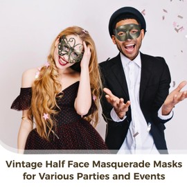 Homaisson 120 PCS Vintage Half Face Masquerade Masks in 20 Styles, Feather-Decorated Party Masks, Black and White, Symmetrical Design, Ideal for Masquerade, Costume Balls, and Celebrations