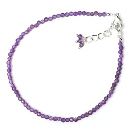 Gempires Natural Amethyst Beads Bracelet, 2.4-2.5 mm Round Beads With 7 + 1 Inch Adjustable Chain, February Birthstone Gift for Her (Amethyst)