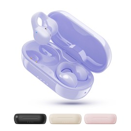 King Lucky i21 Open Ear Clip On Earbuds Wireless Bluetooth Ear Clip Headphones with Mic, Noise Cancelling, Waterproof IPX4, for Small Ears, Perfect for Running, Sports, and Glasses Wearers （Purple