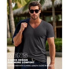 Riyiper 3 Pack Men's V Neck T-Shirts Short Sleeve Curved Hem Casual Shirts Raglan Soft Basic Tee 2025 Summer Clothes(Black, Heather Gray, Navy Blue,XX-Large)