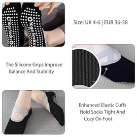 DDUP 3 Pairs Non-Slip Yoga Socks, Yoga Socks for Women Non-Slip Grips & Straps, Ideal for Pilates, Fitness, Ideal for Pilates, Fitness, Ballet, Home Workout