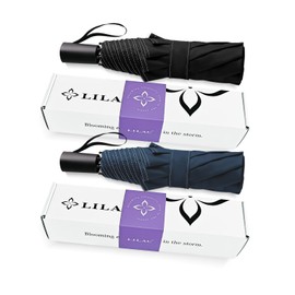 LILAC Umbrella Windproof Travel Umbrellas for Rain - Compact portable Easy Open Close, Durable heavy duty paraguas, Reflective Thread Design for Night Safety Men & Women 260T