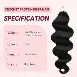 Miracle Knots Feather Crochet Hair 14 Inch - 100 Strands Body Wave Pure Protein Fiber Hair for Black Women, 160g Pre Separated Invisible Hair Extensions Natural Black 1B#