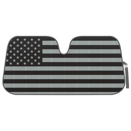 BDK USA 4th of July American Flag Black Curved Accordion Sun Visor for Car Windshield Cover - Truck Window Shades Car Flag & Sun Visor for Truck Windshield Sunshade - 58 x 27 inches