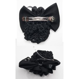 Ribbon Barrette with Net 3D Flower Motif in the Center Brown