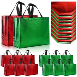 SATINIOR 50 Pcs Christmas Bags for Gifts Large Non Woven Tote Bags Red and Green Christmas Reusable Gift Bag with Handles for Goodie Shopping Holiday Birthday Party Favor(13 x 10.6 x 5.1 Inches)