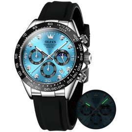 OLEVS Mens Watches Sport Silicone Band Chronograph Multifunction Luxury Diamond Moon Phase Analog Quartz Male Wrist Watches for Men Waterproof Luminous
