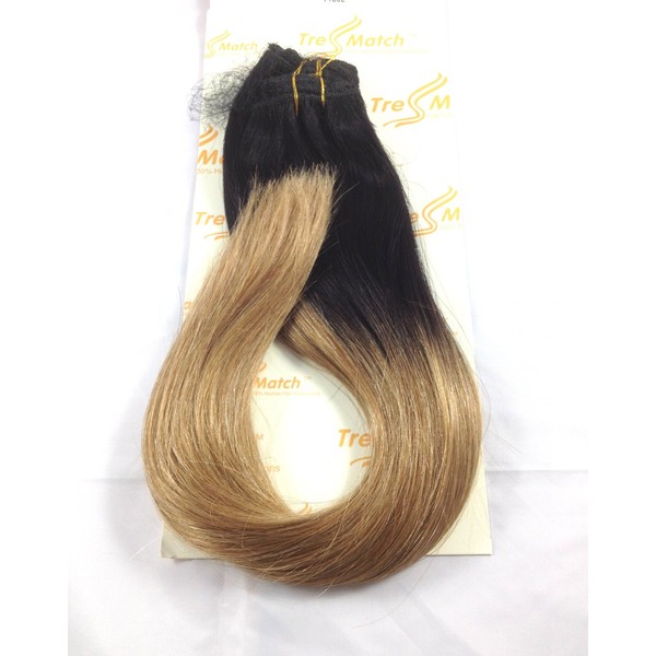Tressmatch 20”(22") Clip in Remy Human Hair Extensions Ombre/Dip Dye Off Black to Caramel Blonde 10 Pieces(pcs) Thick to Ends Full Head Volume Set [Set Weight:5.3oz/150grams]