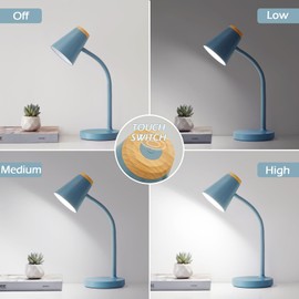 EJIAXIN Desk Lamps for Home Office - Small LED Desk Lamp Touch Dimmable Reading Light for College Dorm Room - Adjustable Flexible Gooseneck Table Lamp for Bedside Bedroom Nightstand Blue