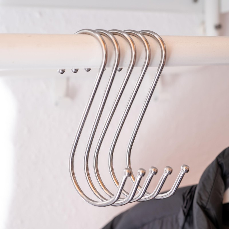 S-Hooks for Hanging, Pack of 8, in Silver, Metal Hooks