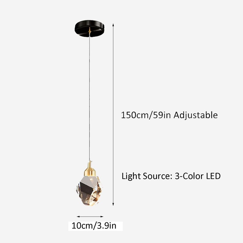 Modern Crystal Pendant Light, 3-Color LED Crystal Pendant Light, Adjustable